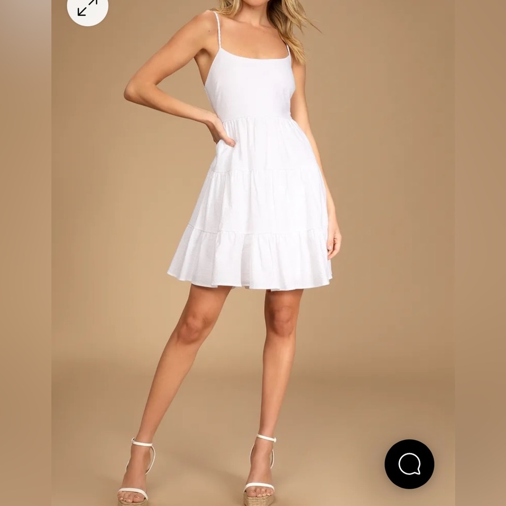 Lulus Darling of Mine White Tiered Sleeveless Mini Dress (used once!)